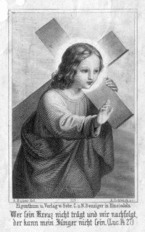 Adrian Schleich (1812-1894), Wer sein Kreuz nicht trägt, Stahlstich als Andachtsbild nach A. Nauer, D2347-35