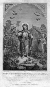 Georg Joseph Manz (1808-1894), Du öffnest deine Hand, Stahlstich als Andachtsbild nach Obwexer, D2347-34