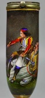 Ary Scheffer (1795 – 1858), Junger Grieche verteidigt seinen Vater, Porzellanmalerei, Pfeifenkopf, D2466