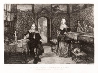 Christian Wilhelm Jacob Unger (1775 – 1855), Junger Gelehrter mit seiner Frau im Zimmer, Lithographie nach G. Coques, D2378-01