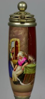 Das kontrollierte Rendezvous, Porzellanmalerei, Pfeifenkopf und Abzug, D2535