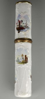 Nadeldose, weiß, zweiteilig, Miniatur-Emaille-Malerei, D2652