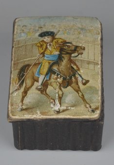 Pillendose, Tabatiere, Pappmache, Ölmalerei, Torero, D2657