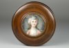 Tabatiere, runde Holzdose, im Deckel Gouache mit jungem Mädchen, D2642