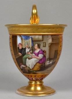 Pieter Cornelisz van Slingelandt (1640-1691), Die Spitzenklöpplerin, Porzellanmalerei, Tasse, D0848