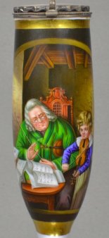 Joh. Friedr. Carl Constantin Schroeter (1795-1835), Musikstunde, Porzellanmalerei, Pfeifenkopf, D1405