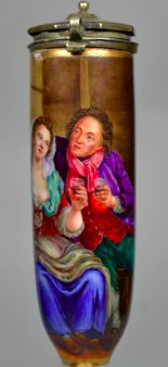 Wein trinkendes Paar, Porzellanmalerei, Pfeifenkopf, D1400