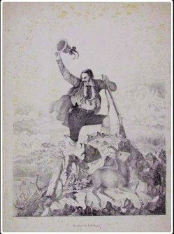 Karl Nar, Gamsjäger mit erlegter Gemse, Kreidelithographie, nach K. Beyer, A0263.jpg