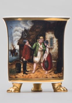 Rudolf Jordan (1810-1887), Heiratsantrag auf Helgoland, Porzellanmalerei, Tatzenfußtasse, D1778 