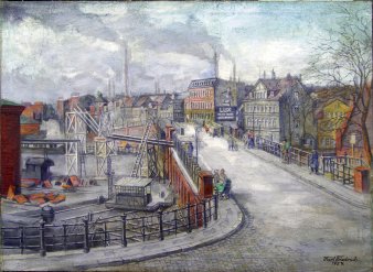 Karl Friedrich (1898-1989), Magdeburg „Brücke am Bahnhof Buckau“, Gemälde 1957, D0349 