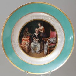 Caspar Netscher“ (1639-1684), Die Toilette, Porzellanmalerei, Teller, A0044
