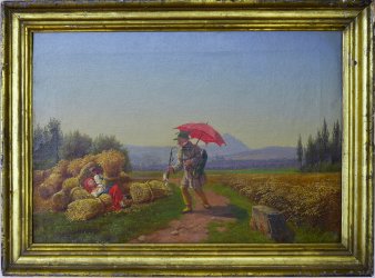 Alter Pfeifenraucher und Ährenbinderinnen, Gemälde, D1949