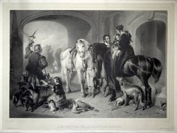 Jean-Baptiste Adolphe Lafosse (1810-1879), Le Retour de la Chasse au Faucon, Lithografie nach Landseer, D1634